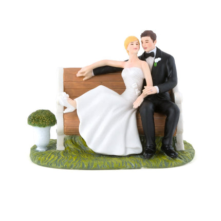 Sitting on a Park Bench Bride and Groom Wedding Cake Topper