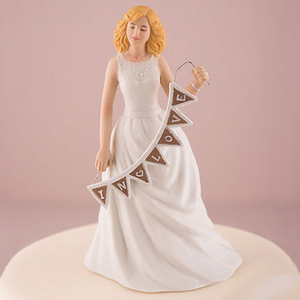 Pennant Sign Bride And Groom Porcelain Wedding Cake Top