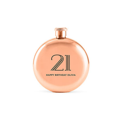 Personalized Rose Gold Flask with Vintage Text