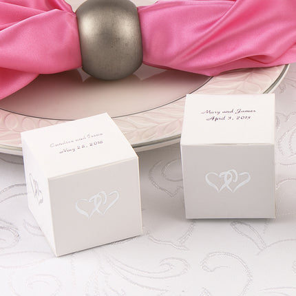 Personalized Linked Hearts White Favor Box