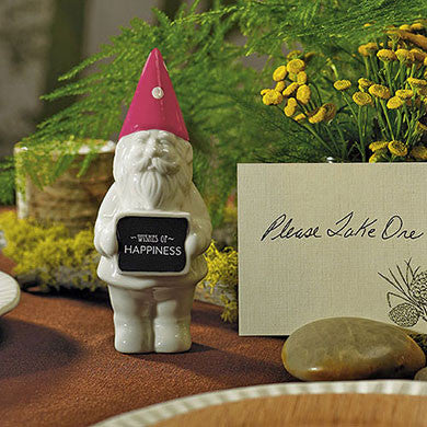 The Mini Gnome Wedding Favor used for the table centerpiece.