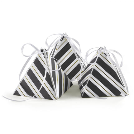 Black and White Striped Pyramid Wedding Party Favor Box