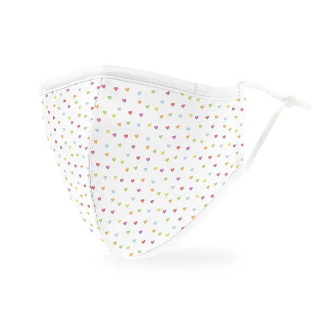 Kids or Adult Cloth Face Mask with Rainbow Heart Polka-Dots