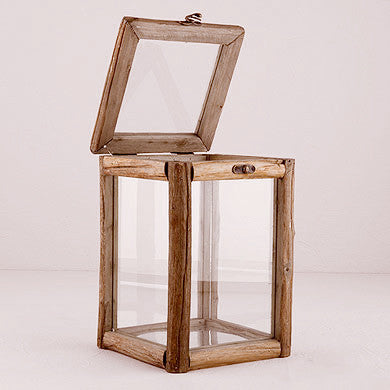 Rustic Wood And Glass Box with Hinged Lid