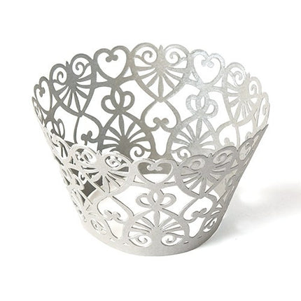 Cupcake Wrappers - Laser Cut Lace Hearts (Pack of 12)