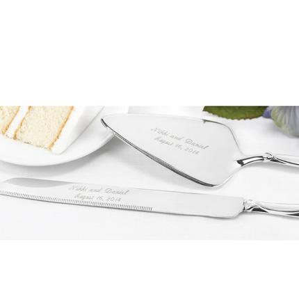 Personalized Silver Heart Wedding Cake Serving Set