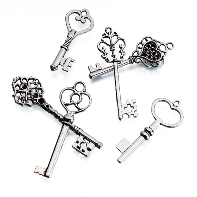 Silver Set of 24 Assorted Keys for Crafts and Weddings Tag Favors