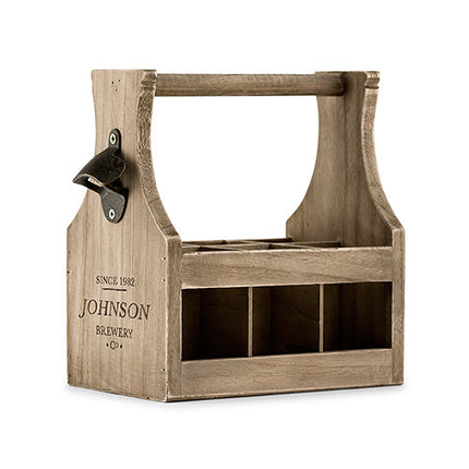 Personalized Wooden 6-Pack Bottle Caddy with Bottle Opener