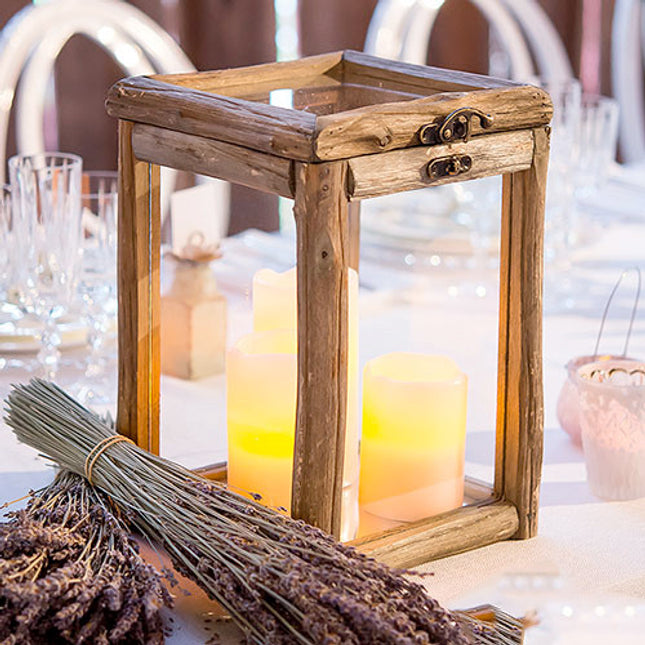 Rustic Wood and Glass Box with a Hinged Lid filled with LED Flameless Candles