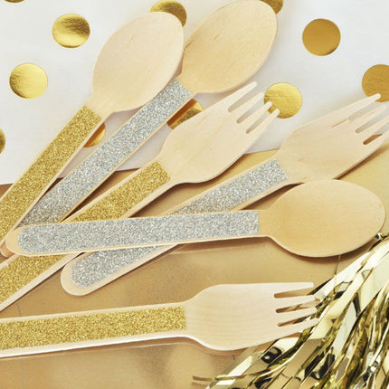 Glitter Wooden Spoons & Forks Wedding Party Favors